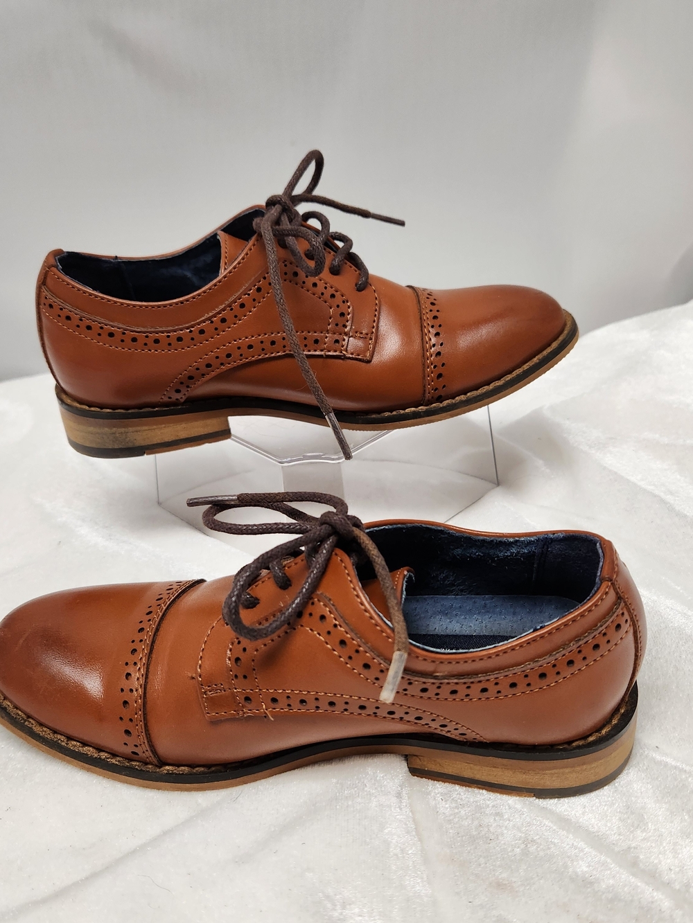 Kids Tan Brogue Dress Shoes with Lace-Up Closure